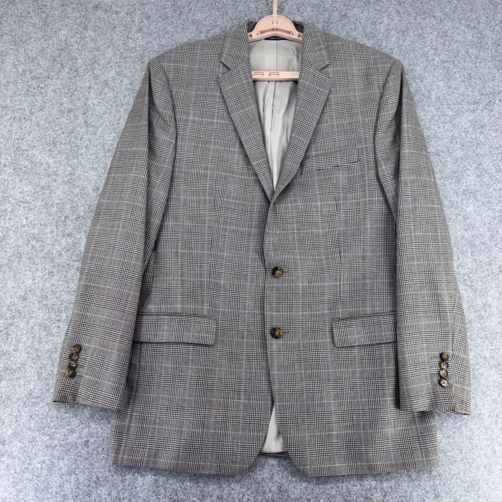 Ralph Lauren Mens 42L Blazer Glen Plaid Wool Silk Linen Sport Coat Grey Brown